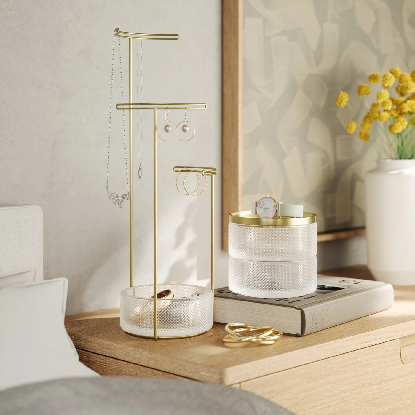Box beside a matching jewelry stand; stand and accessories are not included.