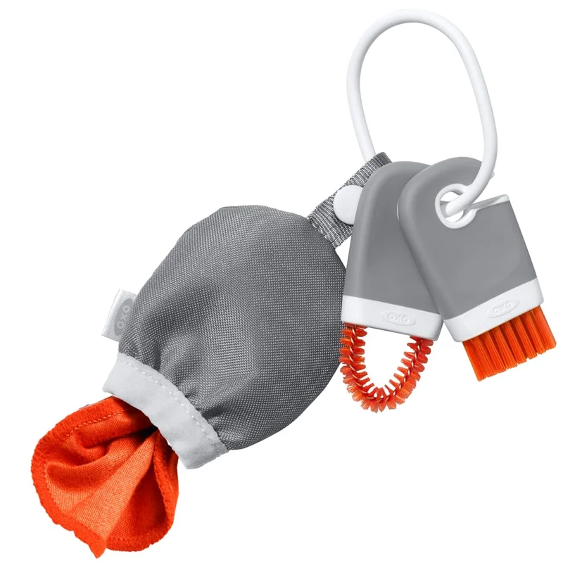 OXO three-piece set with storage ring and cloth pouch.