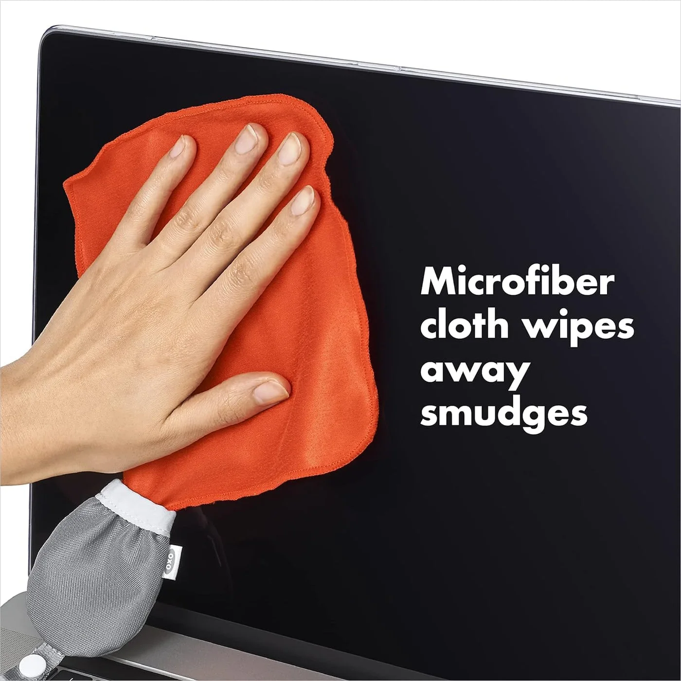 Microfiber cloth shown on a screen; device is not included.