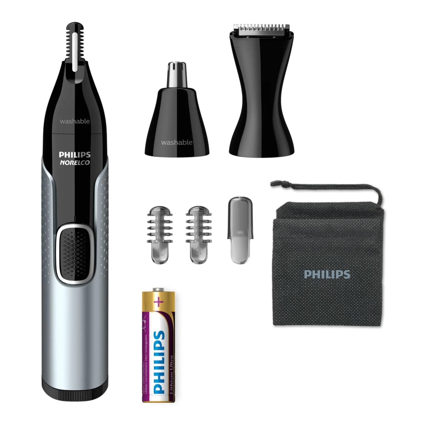 NT5600/42 maker kit photograph with handle, trimming heads, guards, pouch and battery.