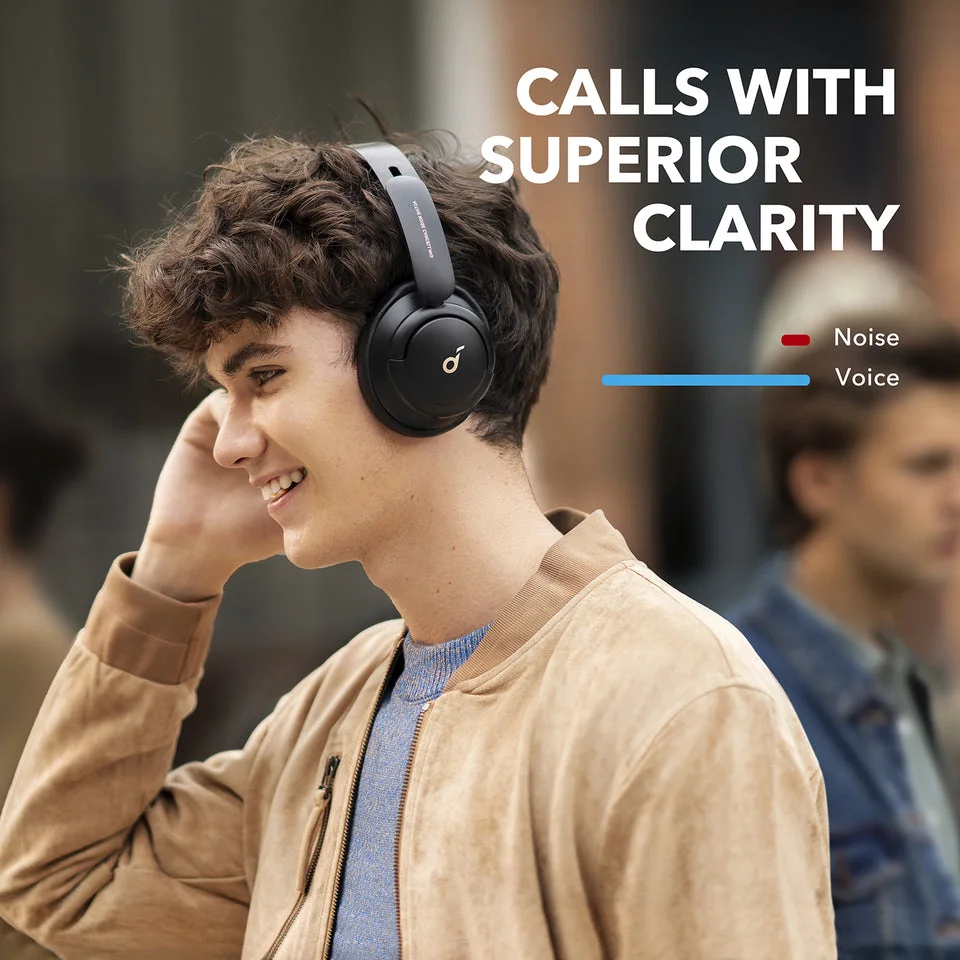 Promotional Q30 call-use scene; microphone performance depends on the surroundings.
