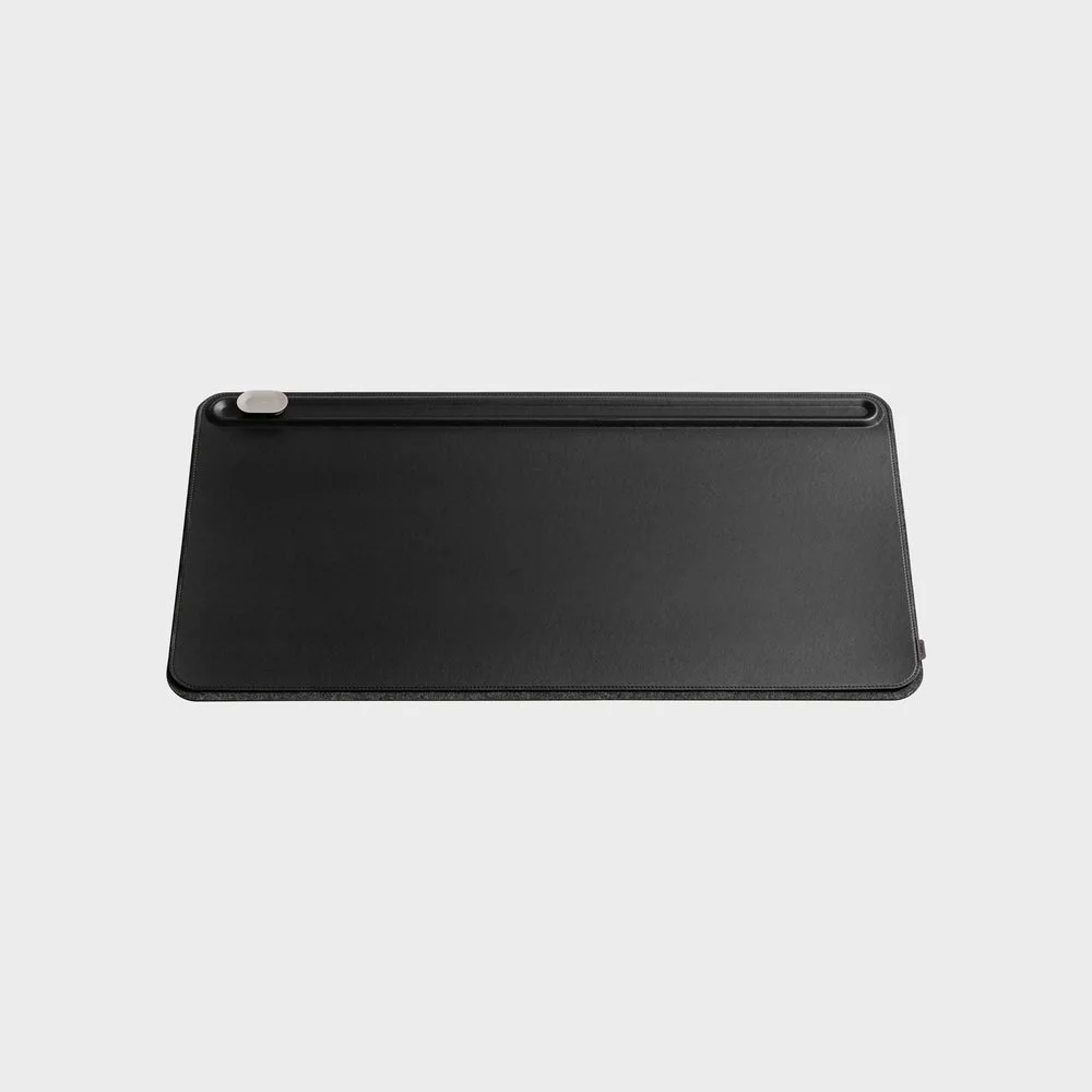 Medium Black Desk Mat, flat overhead view.