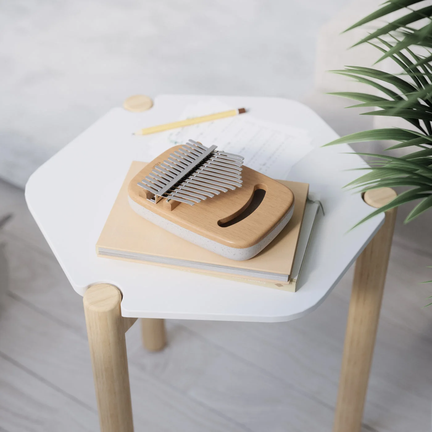 A side-table scene illustrates a possible resting place away from spills.