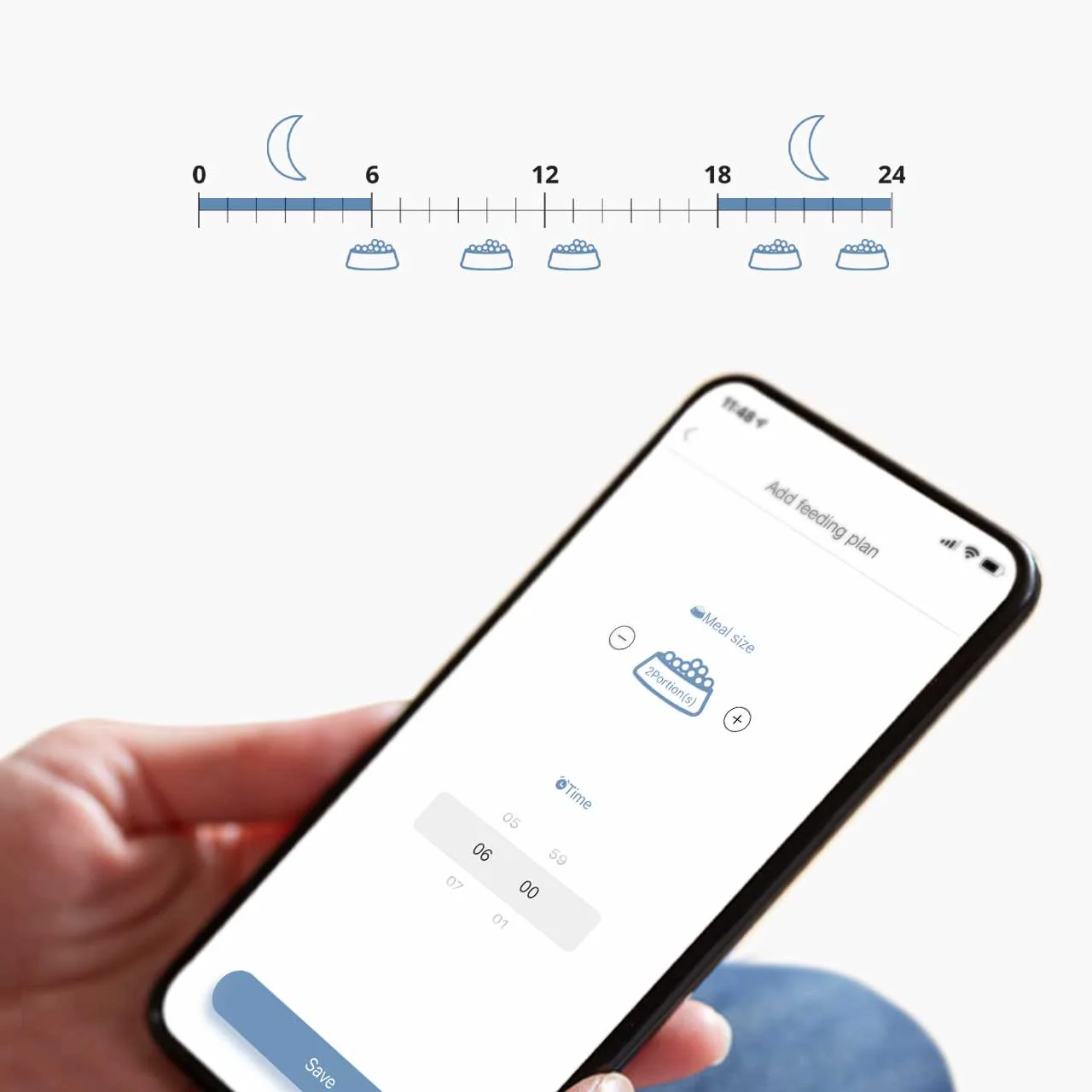 Manufacturer app scheduling illustration; configuration requires a compatible network.