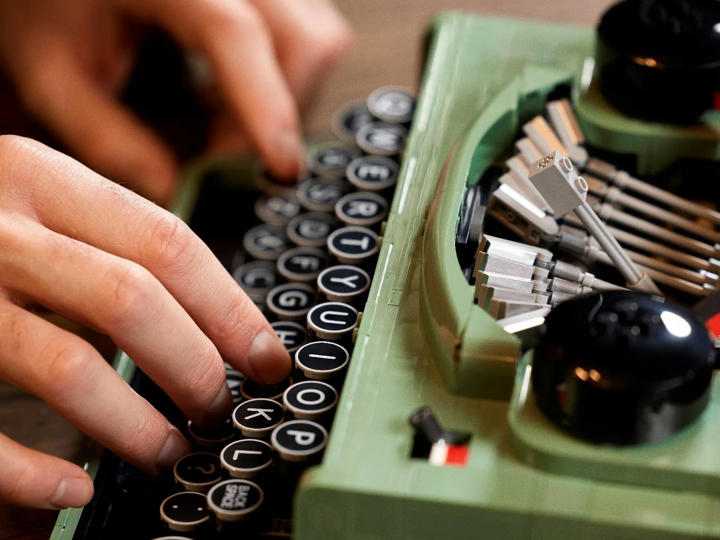 Key being pressed on the completed mechanical model.