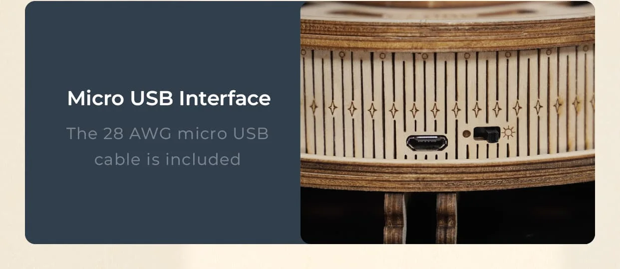 Micro-USB power-interface graphic; check actual package extras