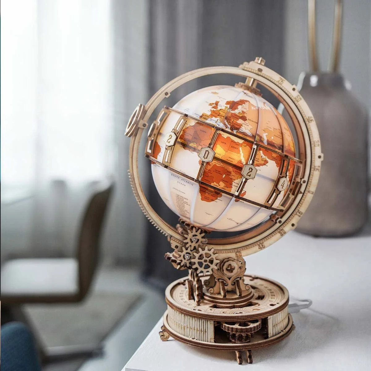 Globe in a bright-room maker display scene
