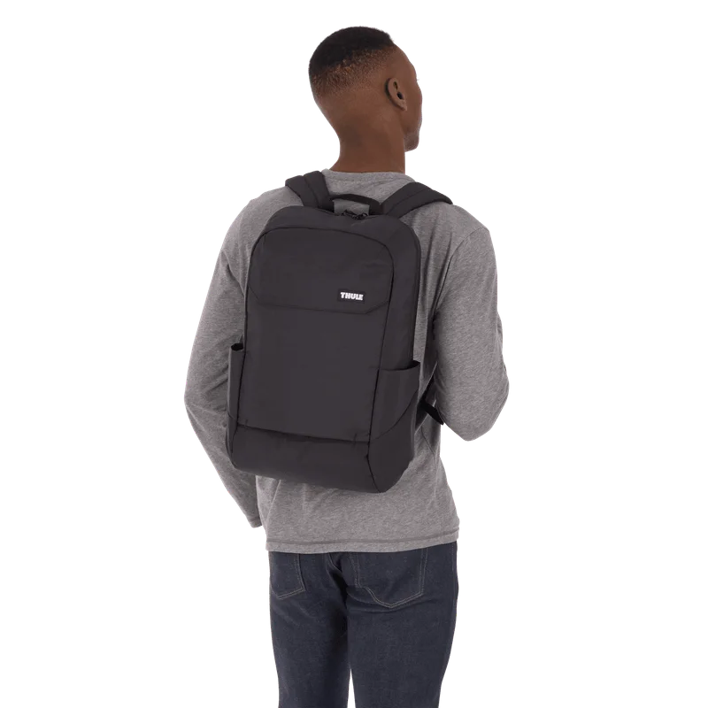 Manufacturer worn view of the black backpack.