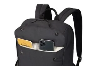 Front organizer holding example phone and notebook.