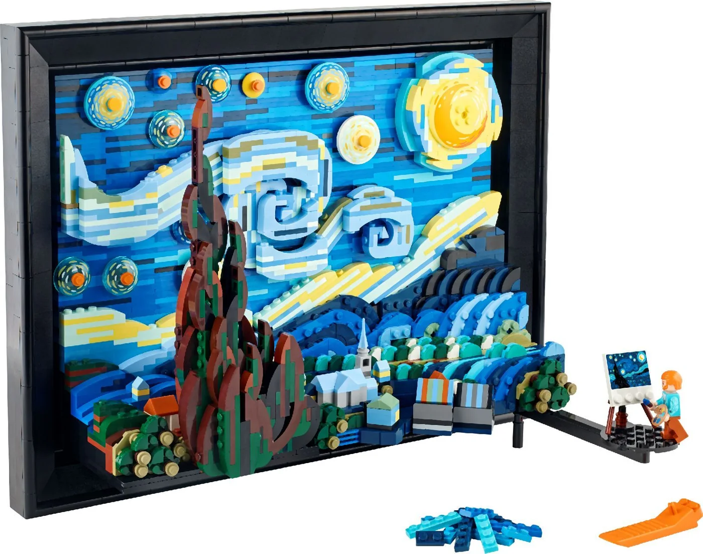 Complete 21333 Starry Night model with the included artist display elements.