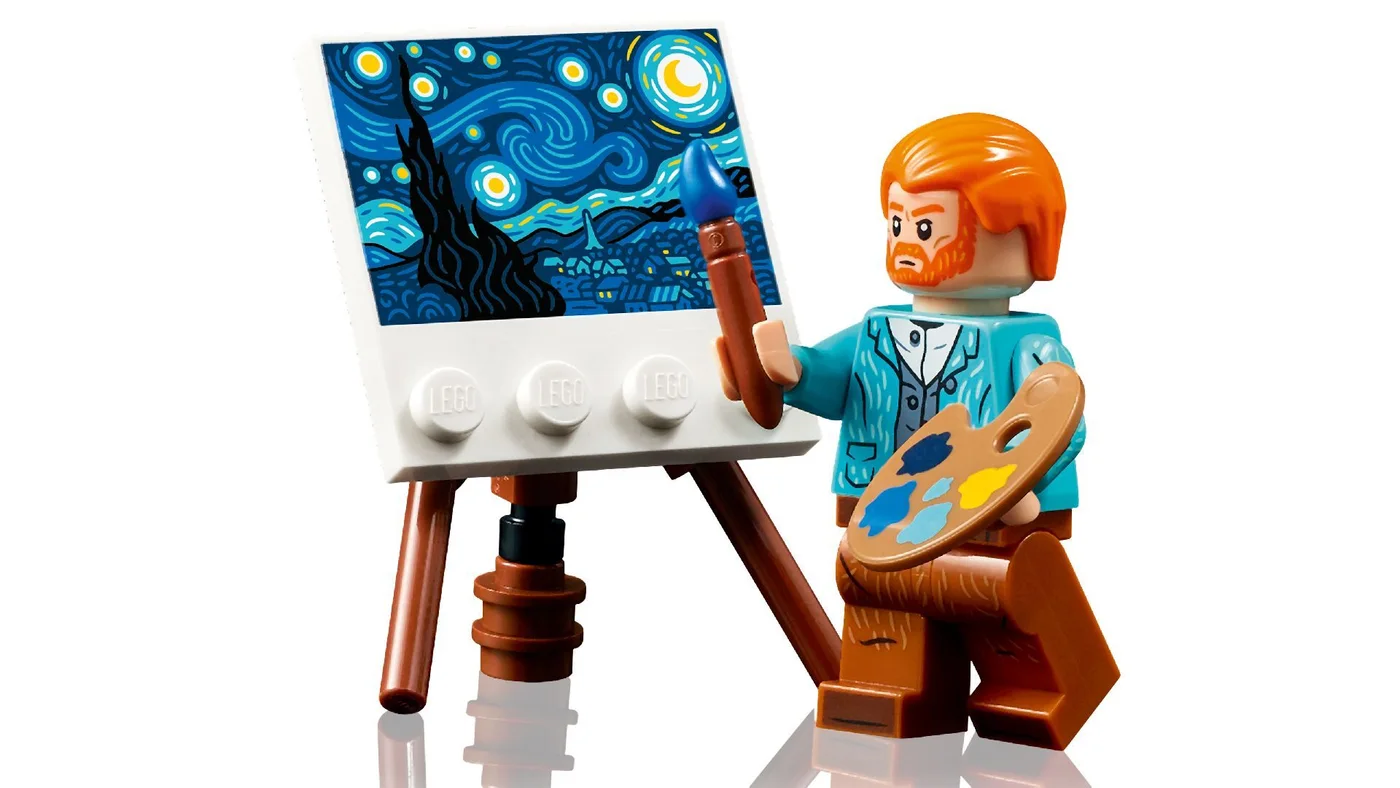 Included Van Gogh minifigure, palette and easel.