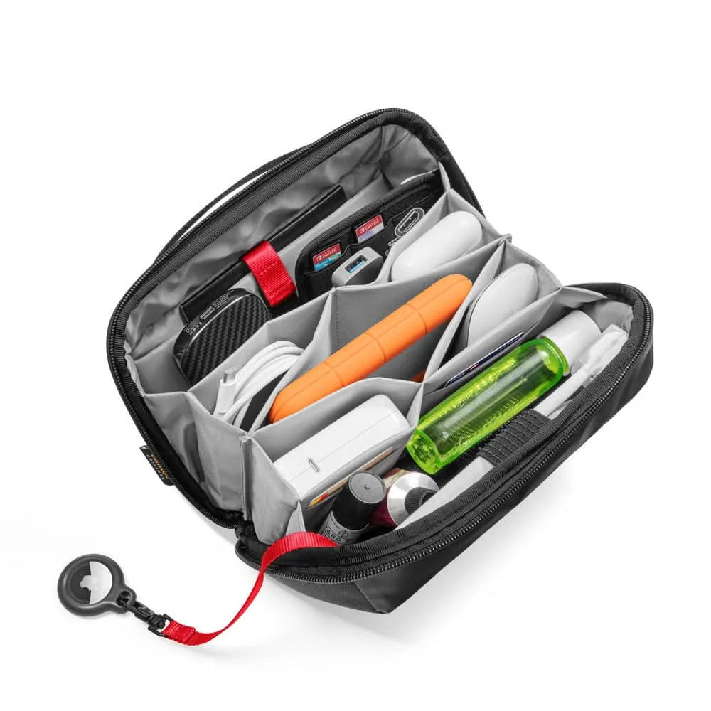 Accordion compartments shown with illustrative accessories, not included.