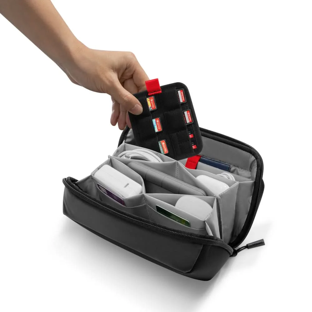 Removable card panel lifts out of the main compartment.