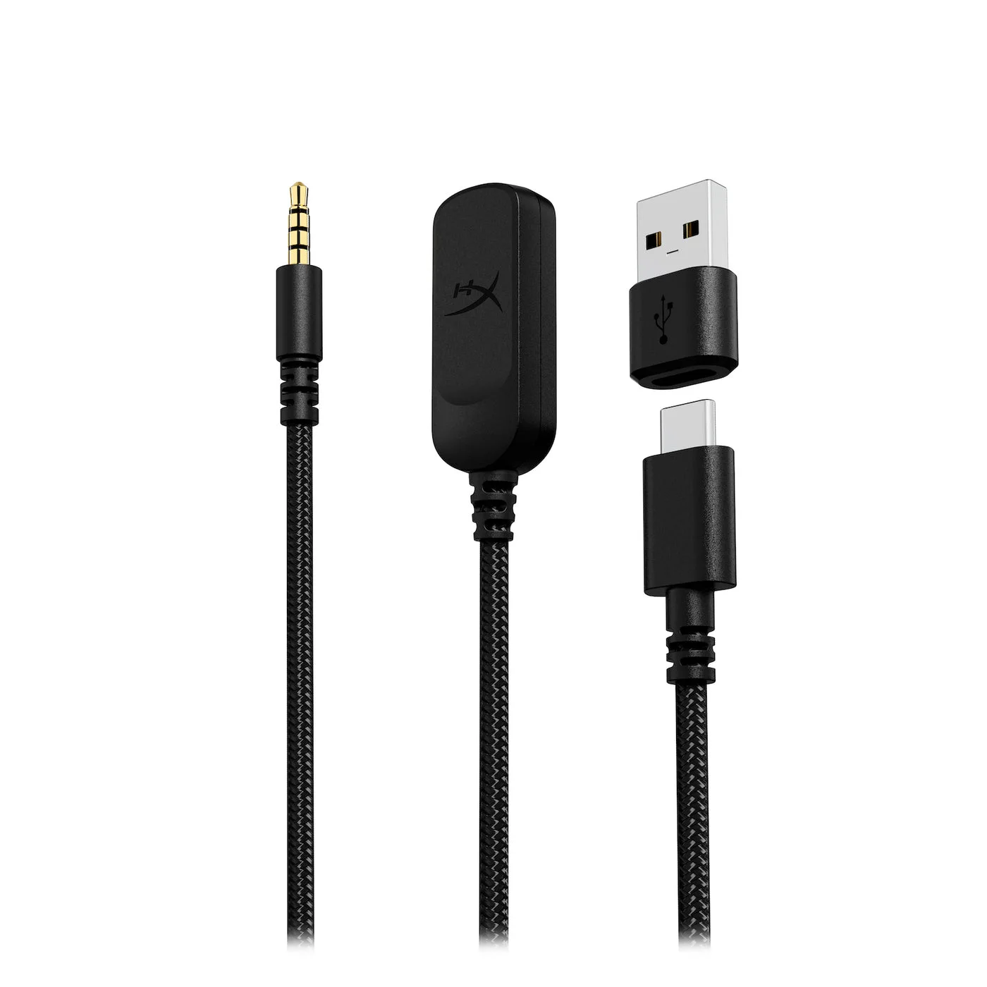 3.5 mm plug, USB dongle and USB-A adapter; choose the connection your device supports.