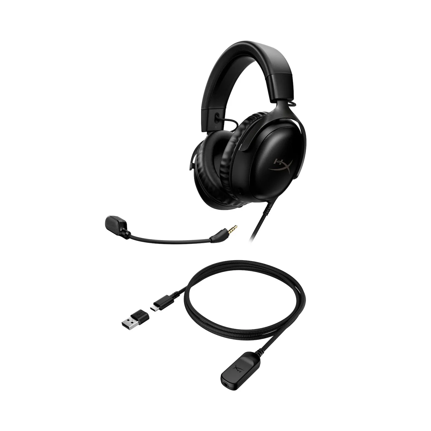 Headset and connection hardware shown together; this is not the wireless edition.