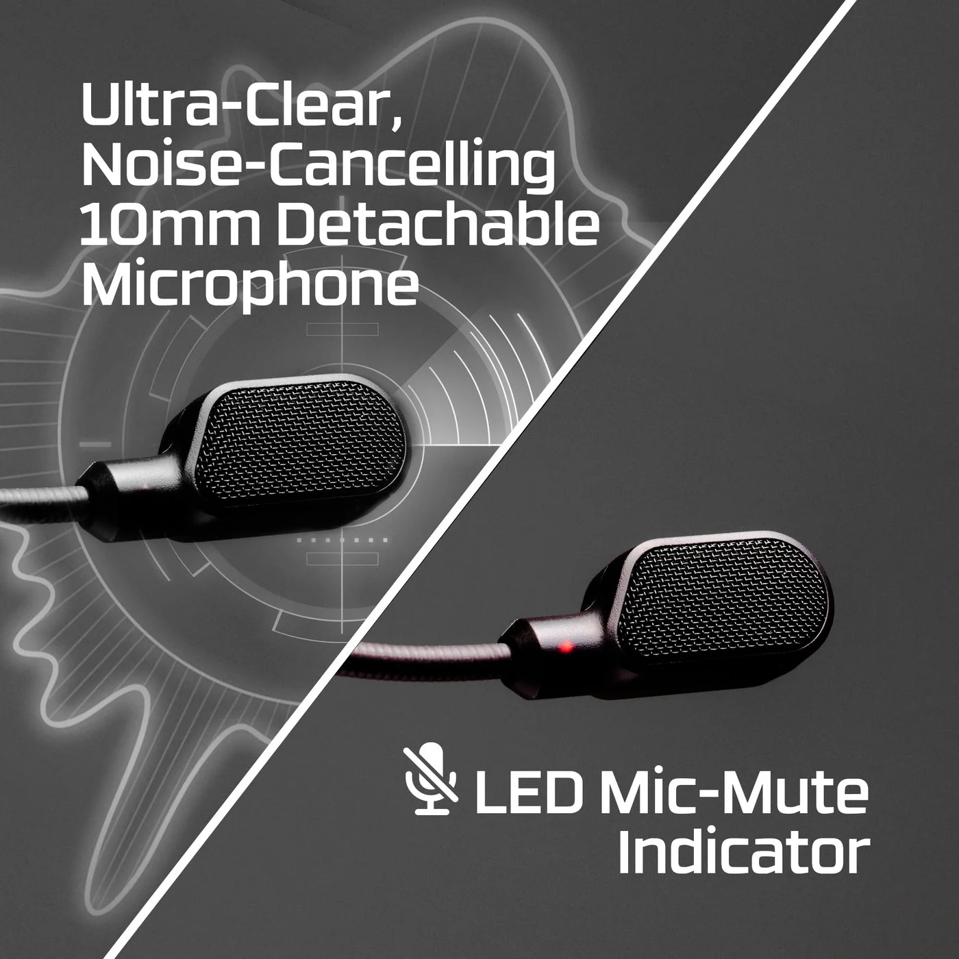 Maker's microphone illustration with its LED mute feature; check operation with your chosen connection.