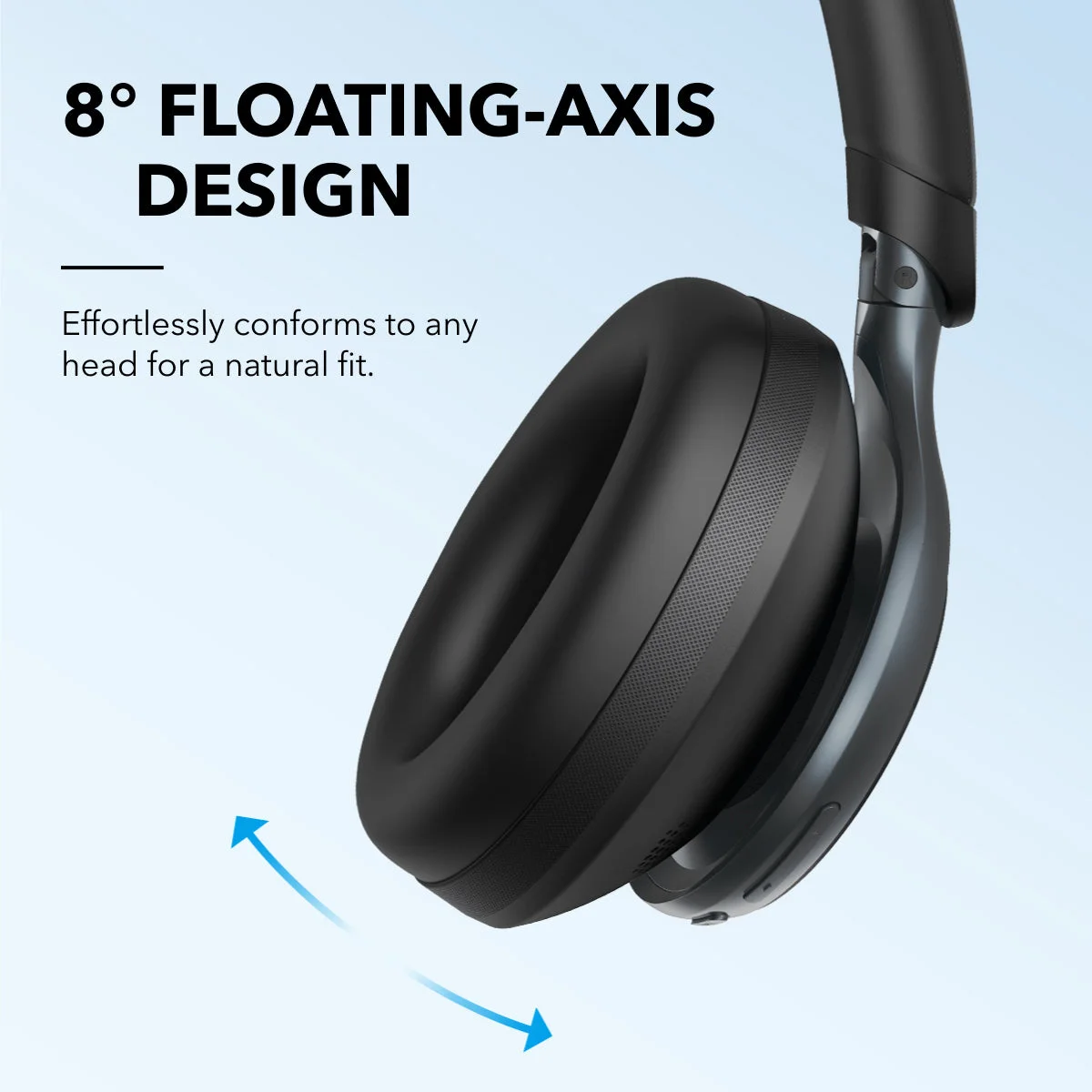 Floating-axis cushion construction illustrated by Soundcore; individual fit still varies.