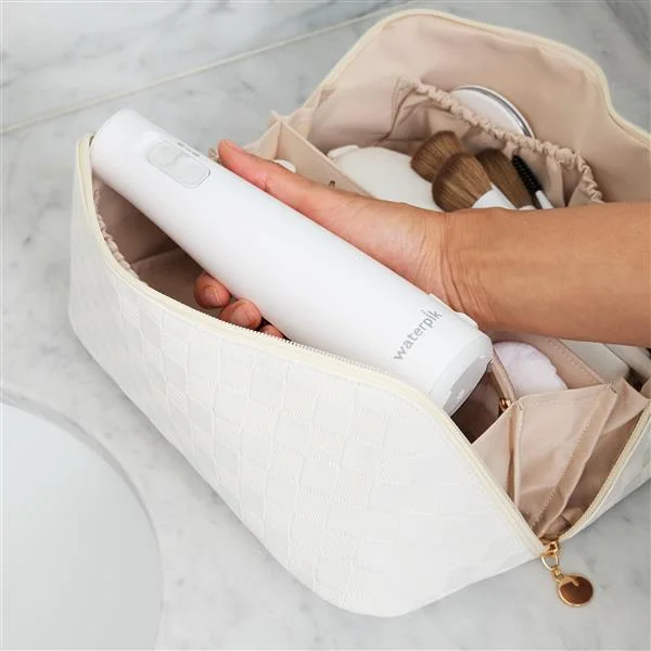 Packing example in a toiletry bag, which is not included.