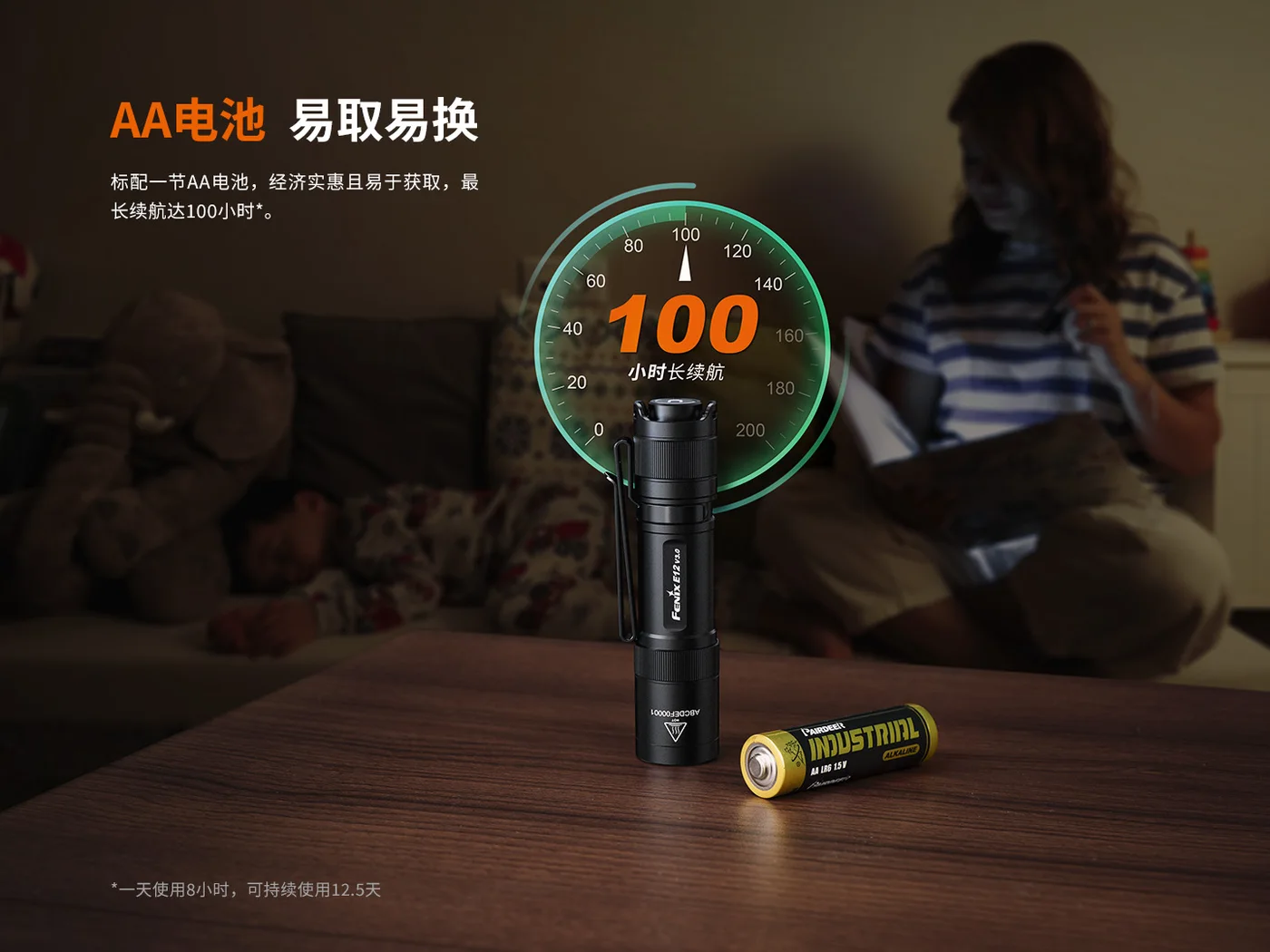 AA battery replacement illustration; only specified battery types should be used.