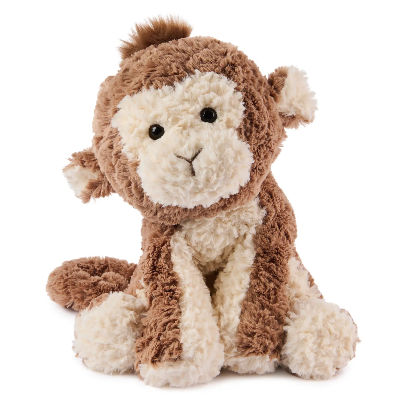 Mocha-brown Cozys Monkey with cream face, ears and paws in the maker's seated reference view.