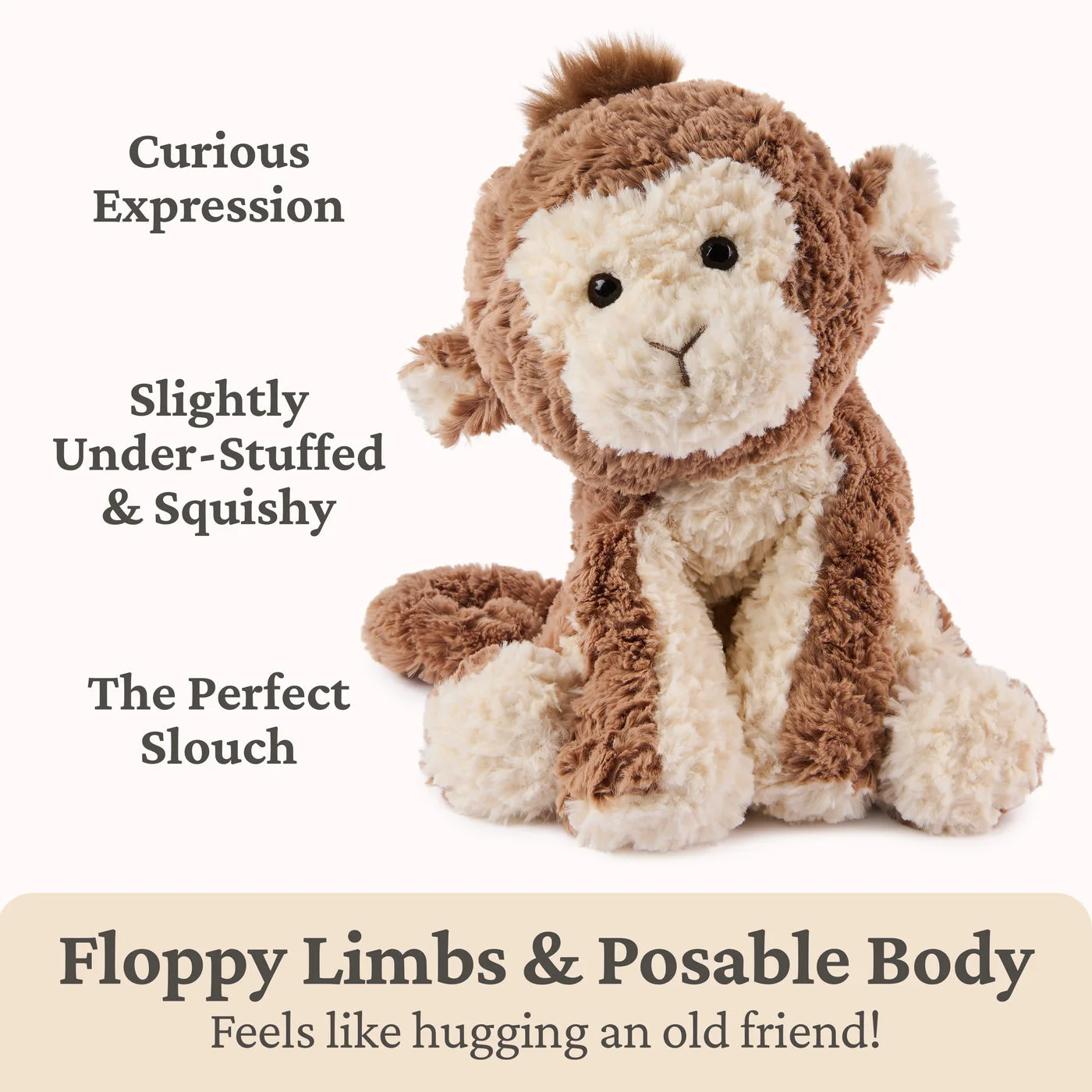 Maker illustration identifies the floppy limbs and lightly stuffed shape; tactile feel has not been independently tested.
