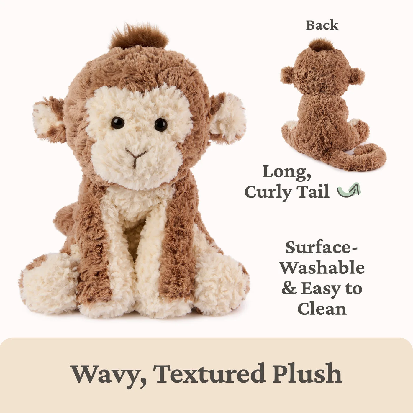 Front-and-rear maker views show the long curled tail; care must follow the received label and maker directions.