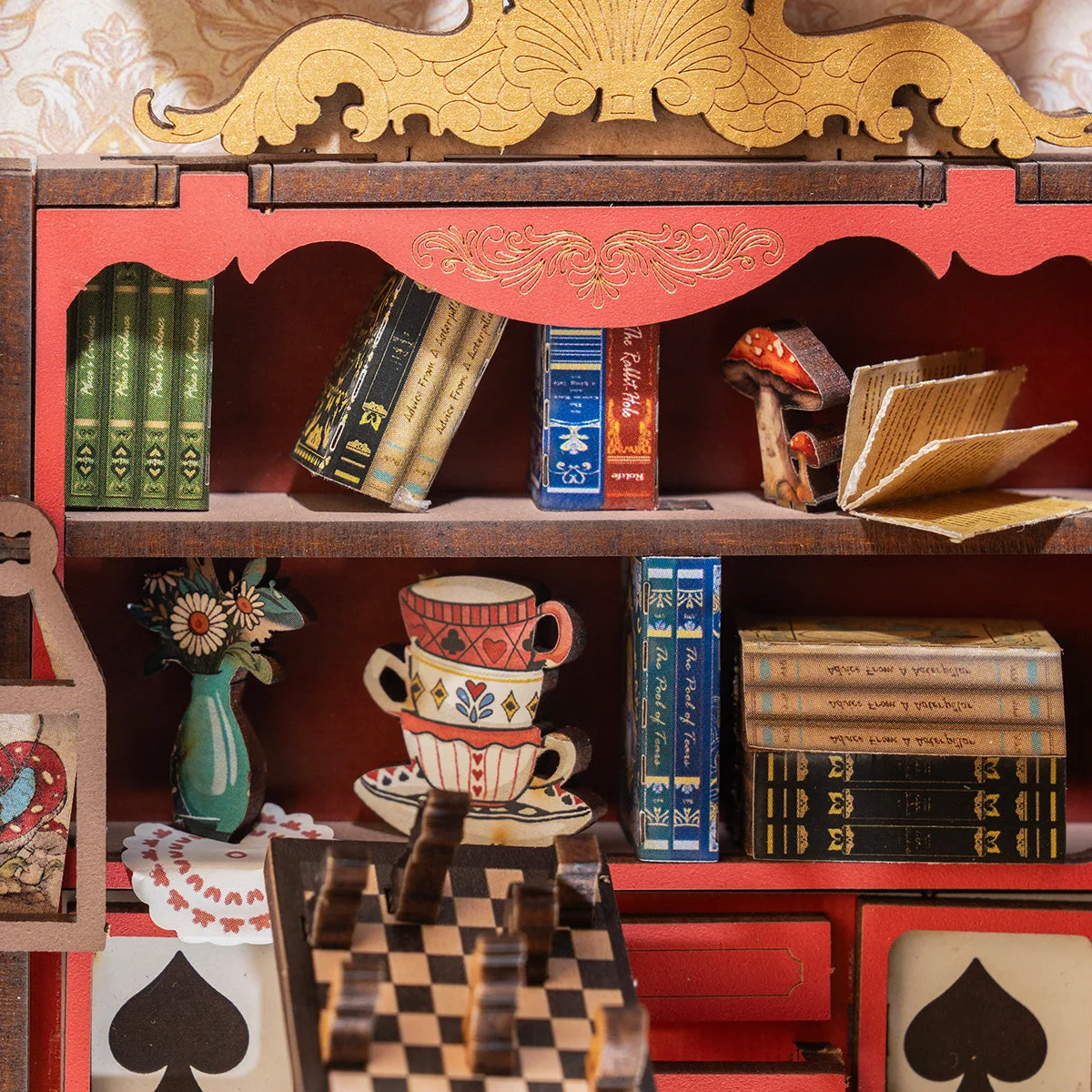 Miniature teacups and checkerboard table