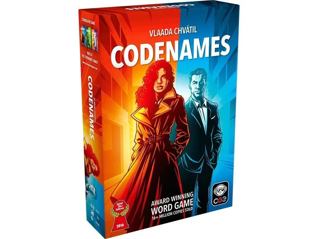 Codenames English second-edition box, distinct from Duet, Pictures and XXL.