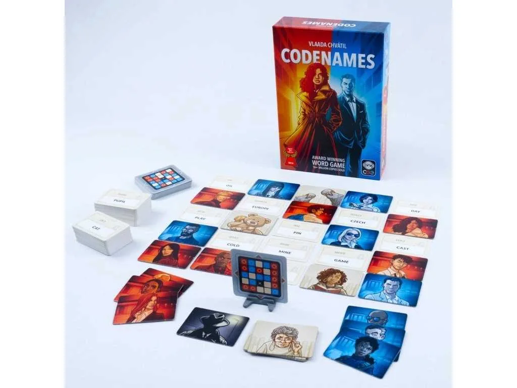 Publisher component layout showing the word cards, agent cards and key-card supplies.