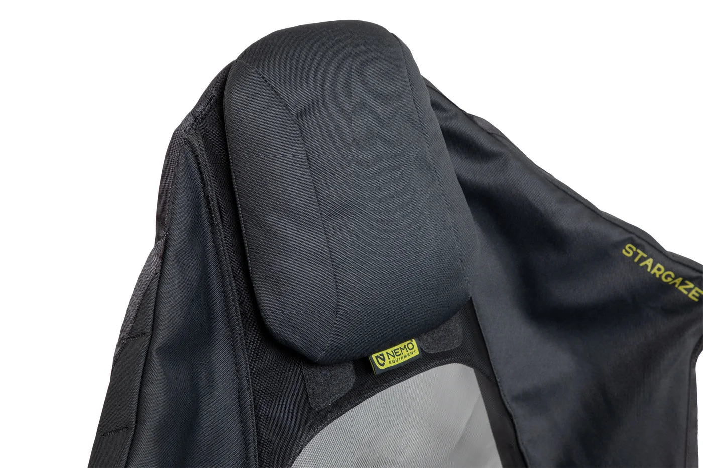 Adjustable padded headrest shown on Black Pearl for construction detail.
