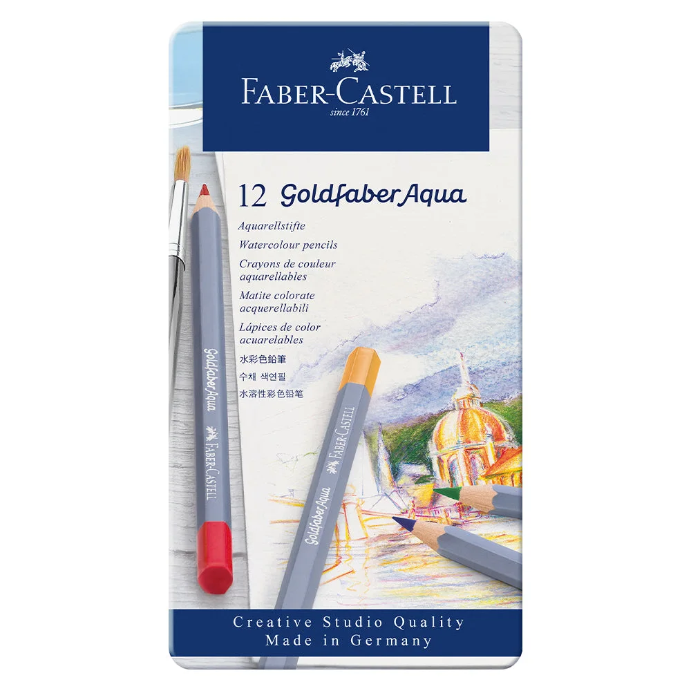 Selected standard twelve-colour Goldfaber Aqua114612 tin packaging; not the pastel set.