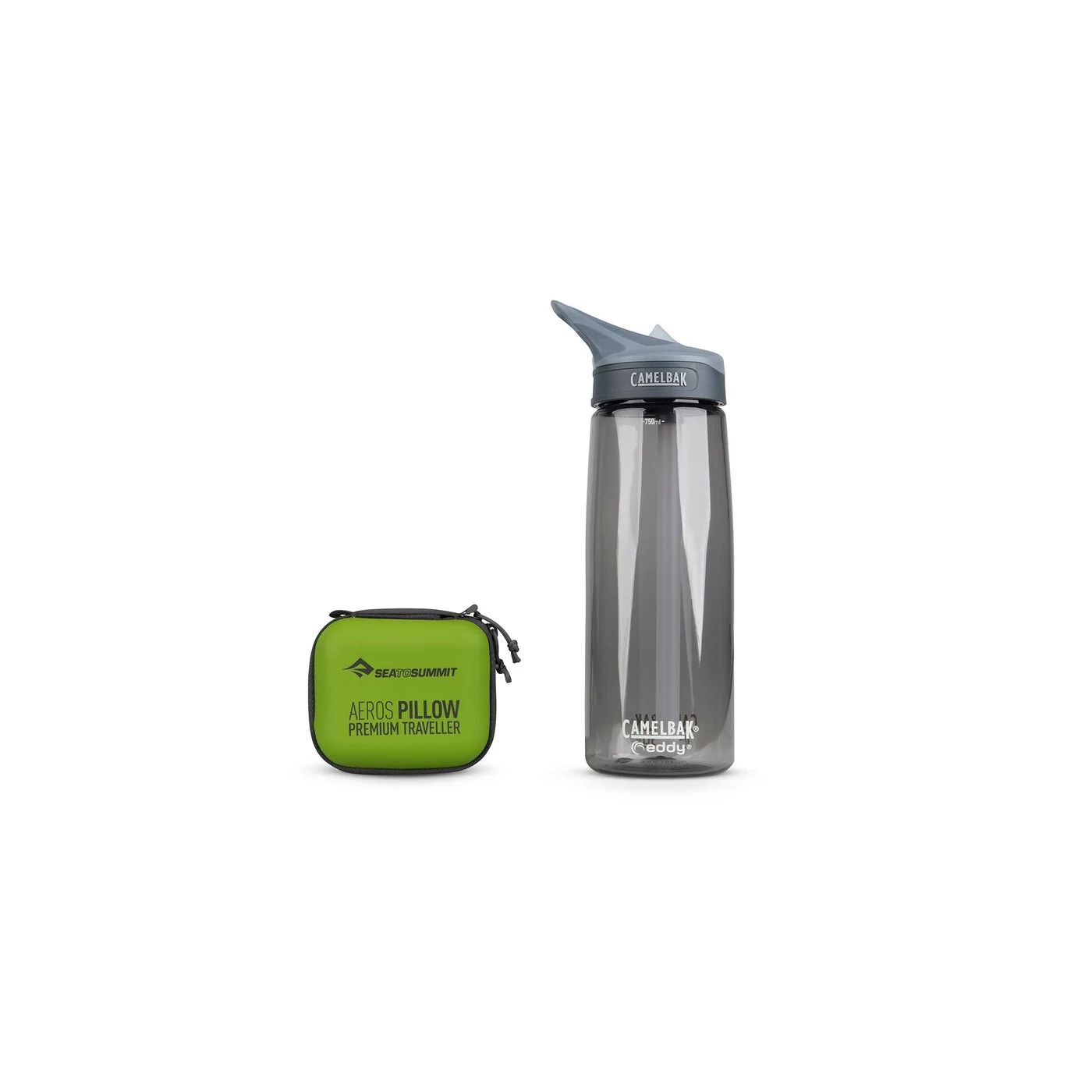 Packed Lime Traveller beside a bottle for scale; Navy Blue is selected and bottle not included.