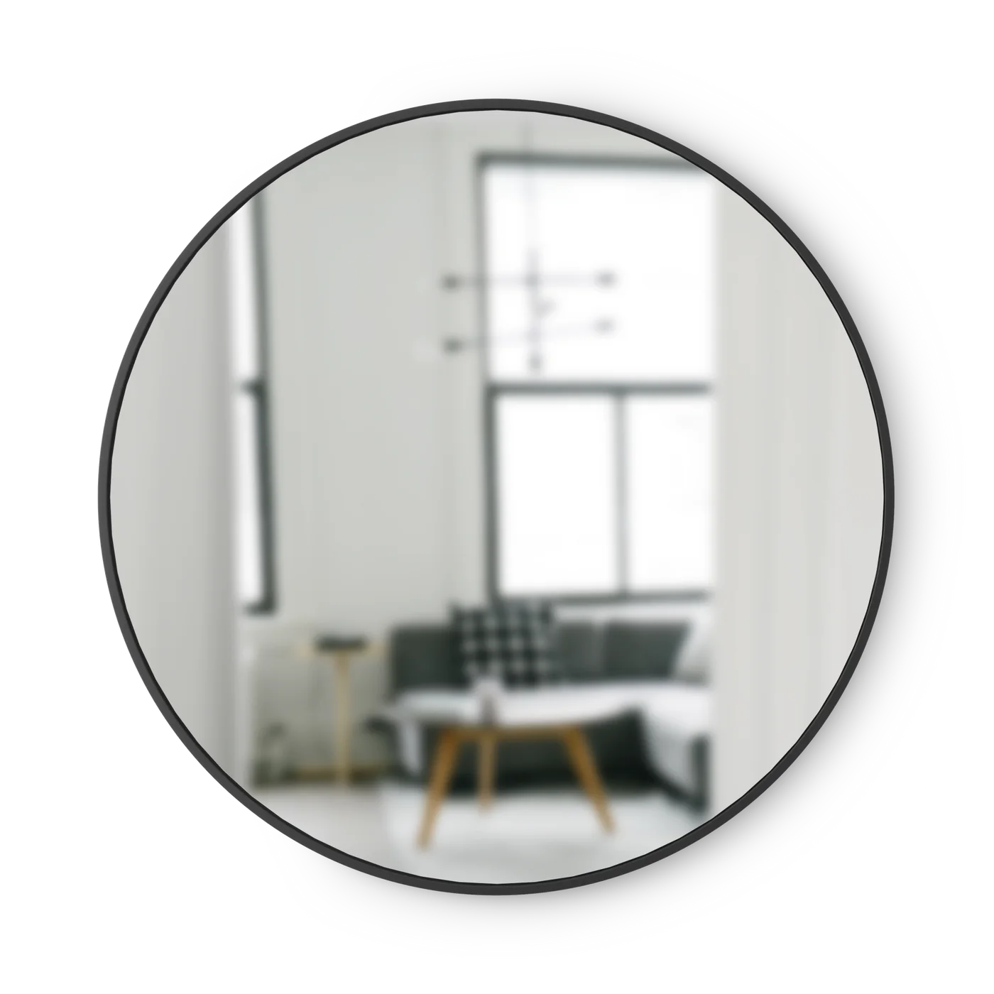 Black37-inch Hub mirror, front view; reflected furnishings are not included.