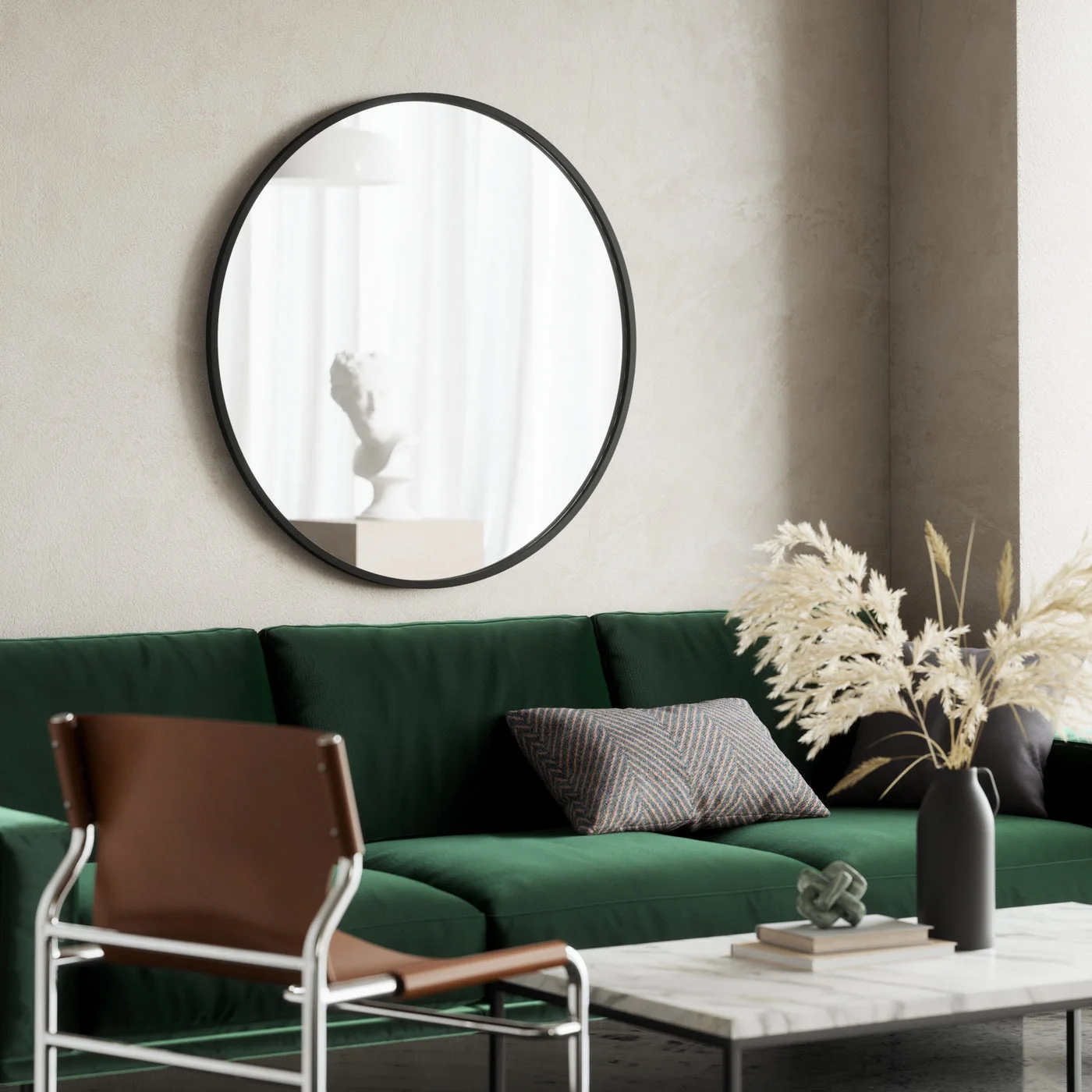 Manufacturer living-room placement with furniture and accessories sold separately.