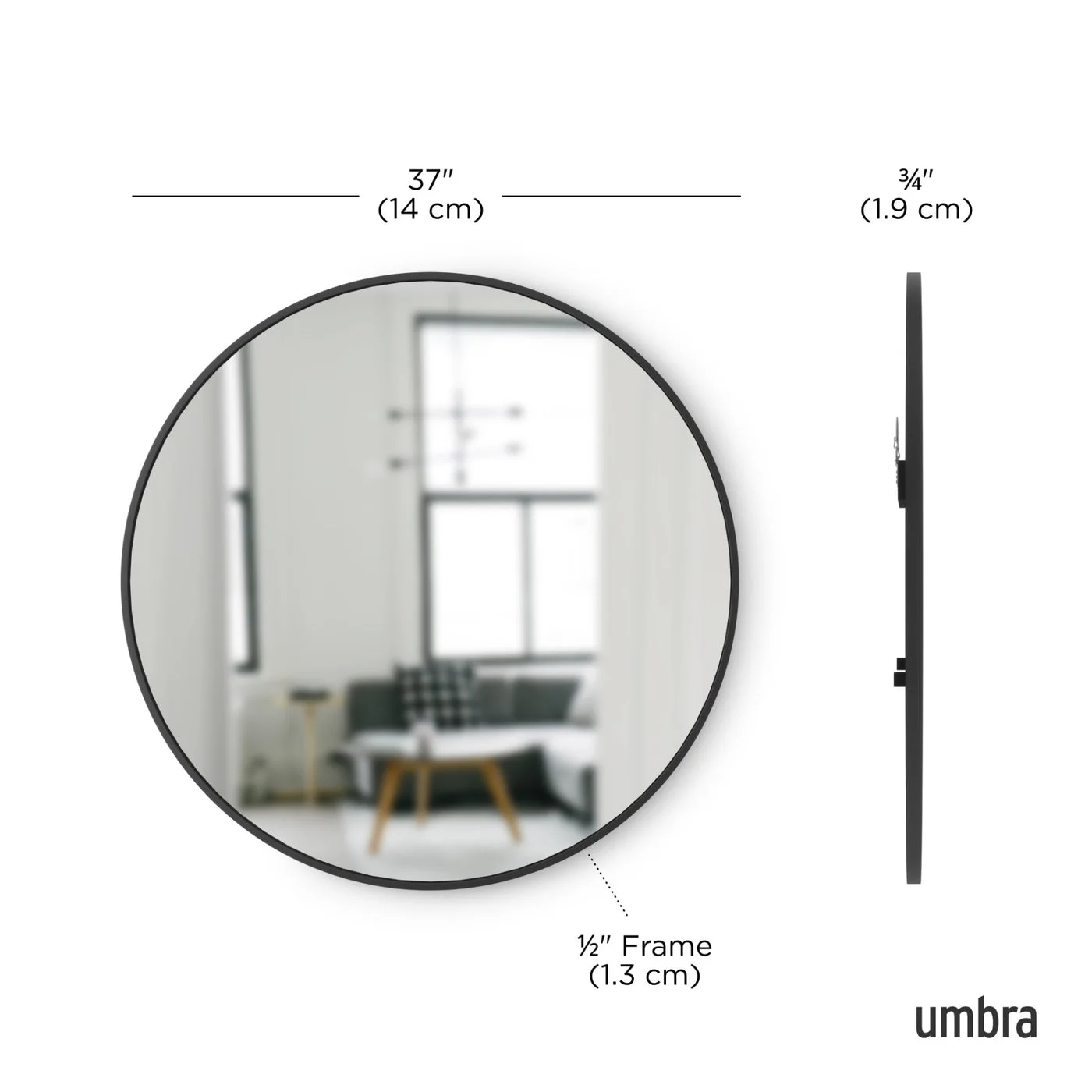 Manufacturer size reference for the37-inch mirror, not the smaller Hub versions.