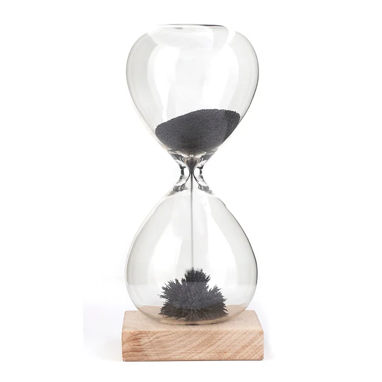 ST05 hourglass and magnetic wooden base; approximately one-minute flow, not one hour.