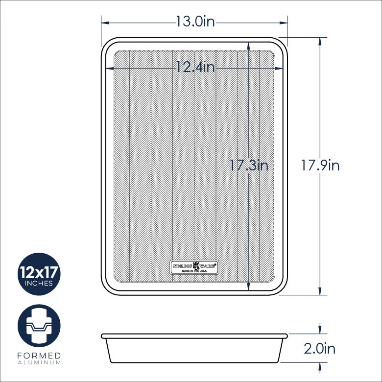 Dimension diagram: approximately 13 × 17.9-inch outer size and 2-inch sides.