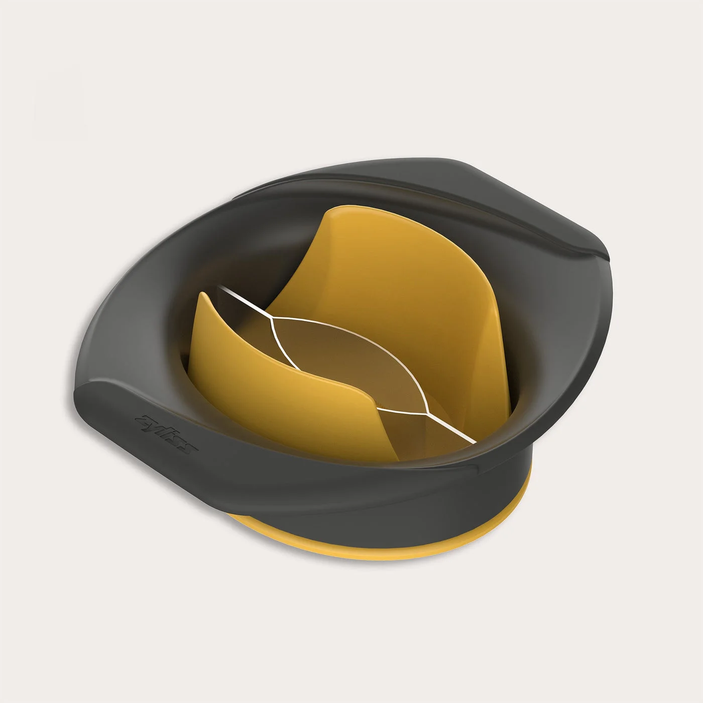 Mango cutter with its separate yellow support and peeling holder.