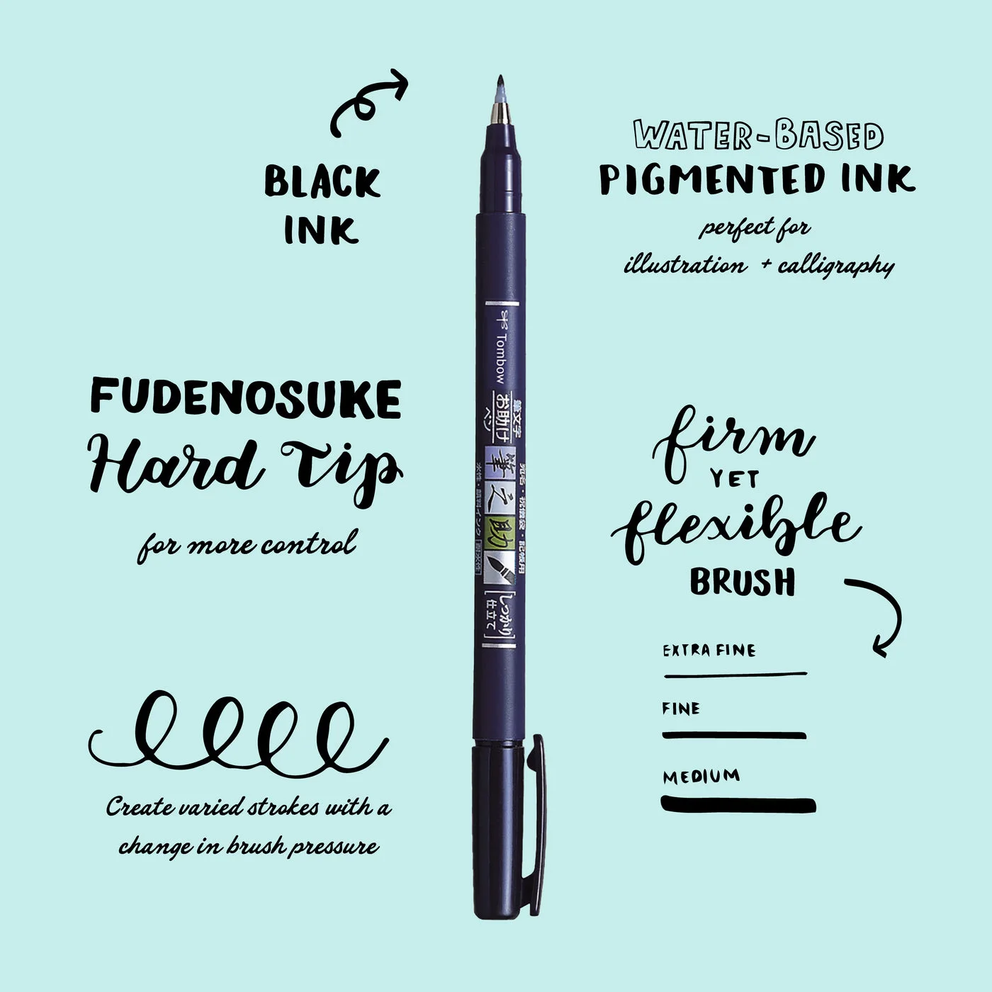 Manufacturer hard-tip overview; pressure changes create different stroke widths.