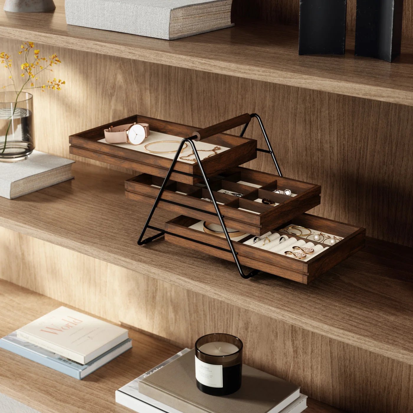 Maker shelving scene with trays extended; furniture and accessories are not included.