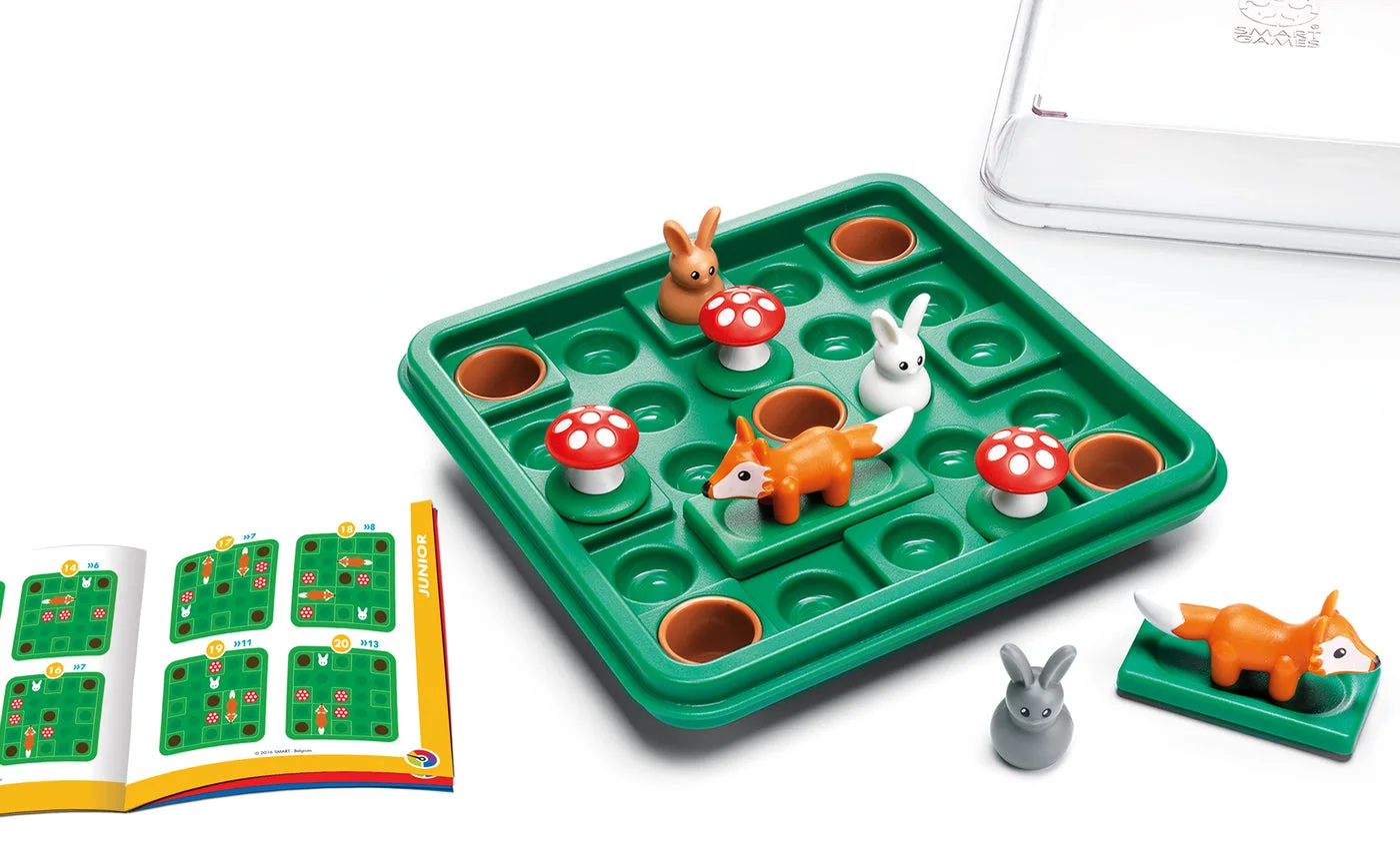Game board and figures shown alongside the open challenge booklet.