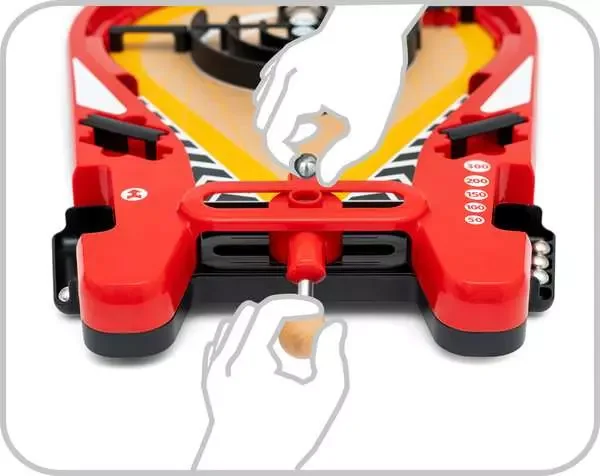 Maker diagram shows a metal ball being placed in the launcher.