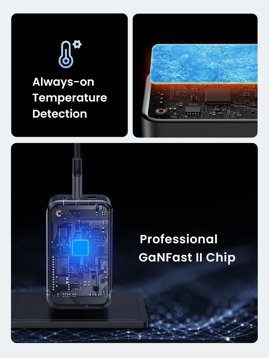 Maker GaN and temperature-management illustration, not our temperature test.