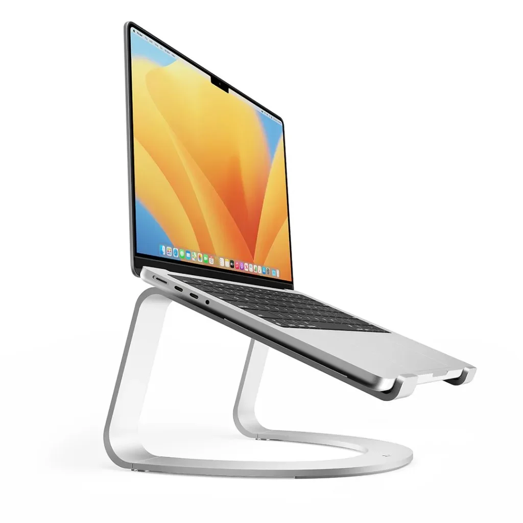 Selected Silver CurveSE assembled stand with laptop; laptop not included.
