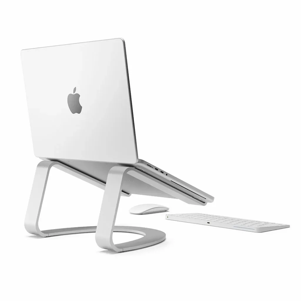 Rear view of the Silver CurveSE support frame; laptop and cable not included.