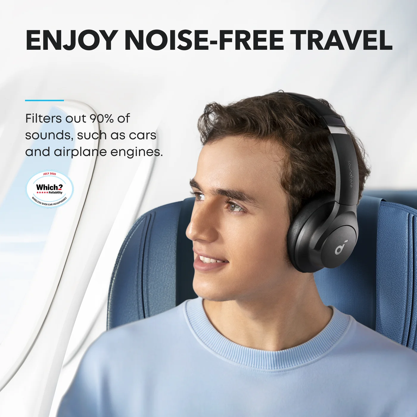 Manufacturer aircraft scene illustrating ANC use, not a Findweave noise-cancellation test.