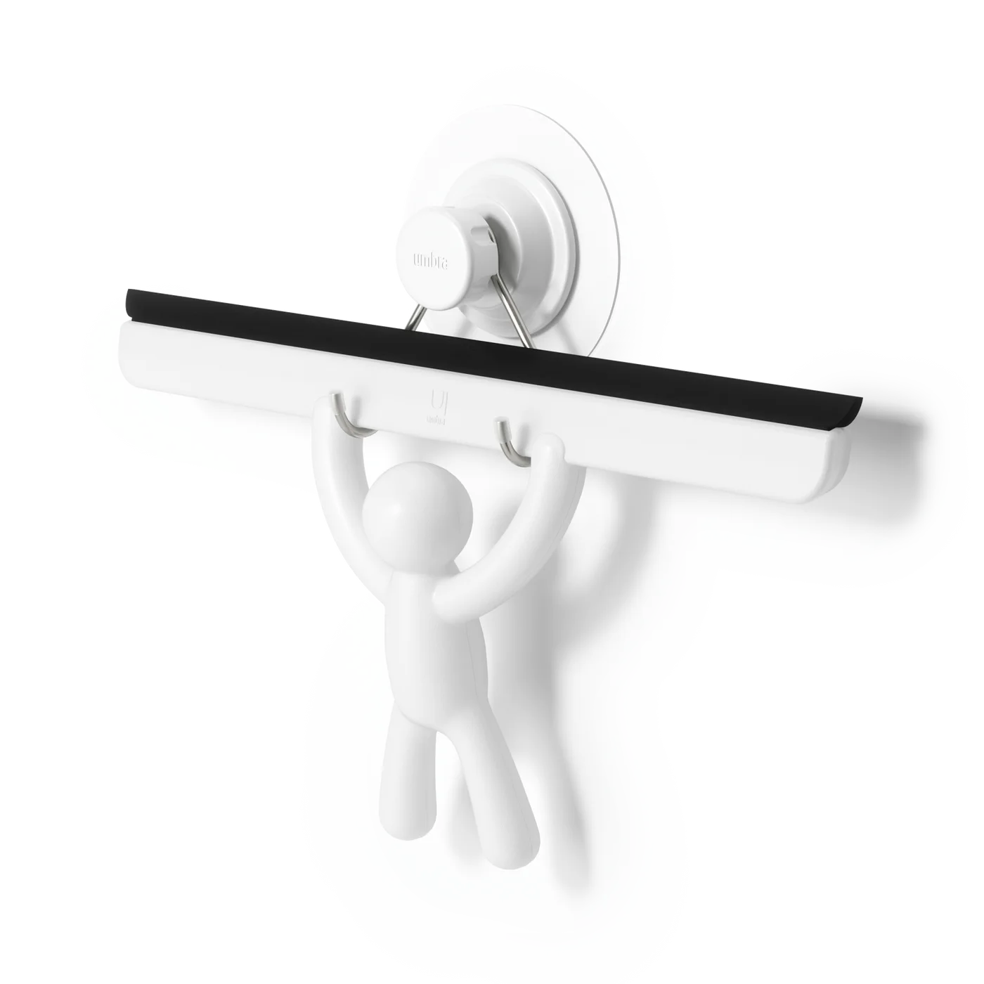 Selected white Buddy adhesive-hanging squeegee with black flexible wiping edge.