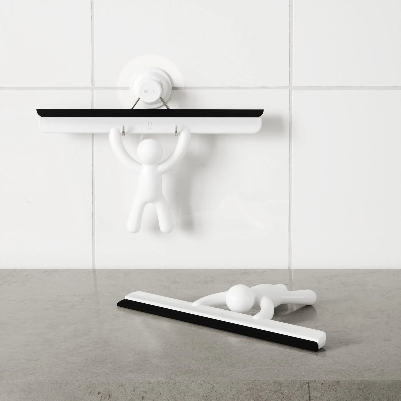 Hanging attachment and separate squeegee shown; not two included squeegees.