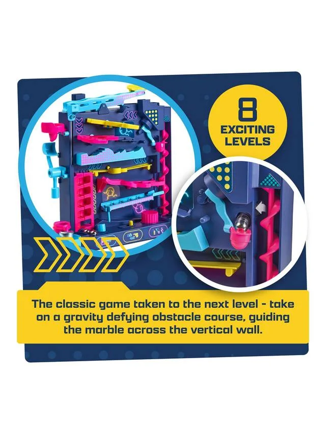 Product graphic highlights the vertical obstacle arrangement; difficulty claims are the maker's presentation.