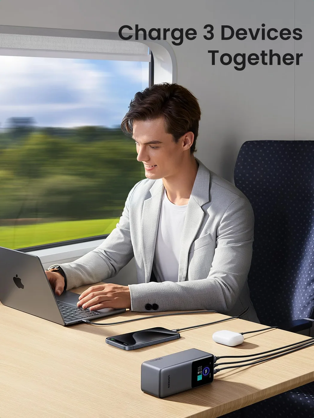 Multi-device work setting; connected devices share the available power.